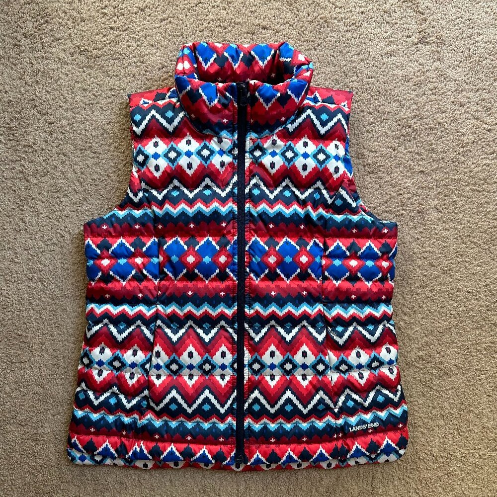 Lands End Vest Womens Petite XS Full Zip Mock Neck Puffer Down Fill Pockets